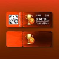 billet avec coupon détachable sur le vecteur de basket-ball