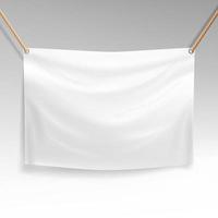 bannière blanche avec vecteur de cordes. modèle de bannière suspendu textile clair réaliste.