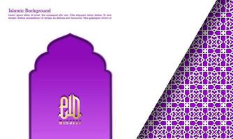 joyeux eid mubarak, carte de voeux islamique fond de conception de couleur violet et blanc avec ornement moderne islamique vecteur