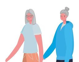 dessins animés de femmes âgées tenant des mains vecteur