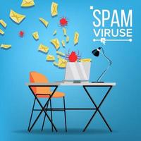 vecteur de virus de spam. la technologie Internet. attaque par courrier en ligne. pirater des informations. cybercriminalité. e-mail dangereux. fraude. la sécurité sur Internet. protection des données. cybersécurité. alerte. cheval de Troie protéger. illustration