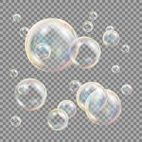 vecteur transparent de bulles de savon 3d. boule de sphère. conception de l'eau et de la mousse. illustration isolée
