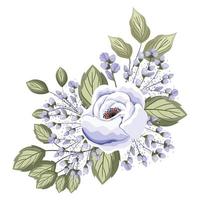 fleur rose blanche avec des bourgeons et des feuilles peinture vecteur