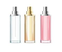 ensemble de bouteilles de parfum cosmétiques vierges de couleur 3d détaillées réalistes. vecteur