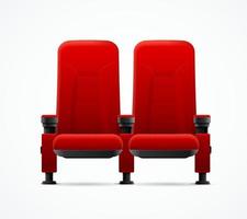 chaises de couple de cinéma rouge 3d détaillées réalistes. vecteur