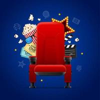 concept de chaise de cinéma rouge 3d réaliste et détaillé. vecteur