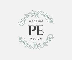 pe initiales lettre mariage monogramme logos collection, modèles minimalistes et floraux modernes dessinés à la main pour cartes d'invitation, réservez la date, identité élégante pour restaurant, boutique, café en image vectorielle vecteur