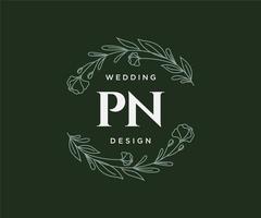 pn initiales lettre collection de logos de monogramme de mariage, modèles minimalistes et floraux modernes dessinés à la main pour cartes d'invitation, réservez la date, identité élégante pour restaurant, boutique, café en image vectorielle vecteur