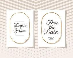 deux invitations de mariage avec des cadres d'ornement en or vecteur
