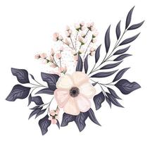 peinture fleur blanche avec bourgeons et feuilles vecteur