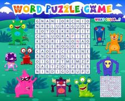 jeu de puzzle de recherche de mots personnages de monstre de dessin animé vecteur