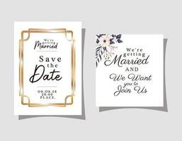 invitations de mariage avec des cadres d'ornement en or vecteur