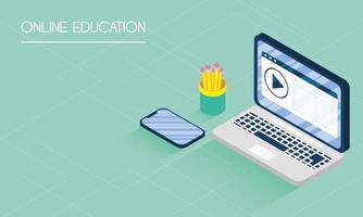 éducation en ligne et bannière e-learning avec ordinateur portable vecteur