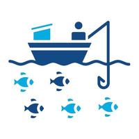 icône de deux couleurs de glyphe de pêche en bateau vecteur