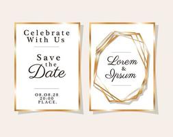 deux invitations de mariage avec des cadres dorés vecteur