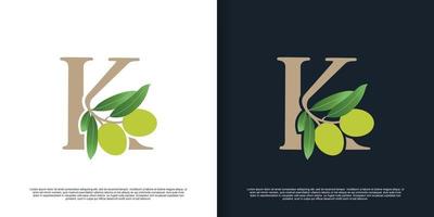 illustration de la lettre d'olive logo k concept unique vecteur premium