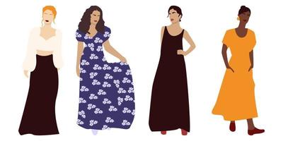 filles d'été en robe. clipart femmes abstraites. femme bohème. art féminin. illustration vectorielle stock, eps 10 vecteur