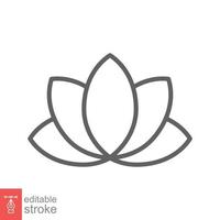 icône de lotus. style de contour simple. symbole d'harmonie, fleur de spa relaxante, pétale, feuille, fleur, concept de plante nature. illustration de vecteur de ligne mince isolée sur fond blanc. trait modifiable eps 10.