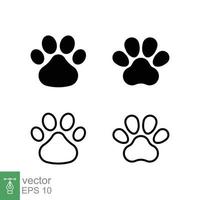 jeu d'icônes d'impression de patte. style solide et contour simple. empreinte, silhouette noire, chien, chat, animal de compagnie, chiot, concept de pied d'animal. illustration vectorielle de glyphe et de ligne isolée sur fond blanc. ep 10. vecteur