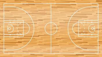 terrain de basket avec parquet en bois et lignes de marquage. vue de dessus de l'aire de jeux de basket-ball. terrain de sport pour les loisirs actifs. vecteur