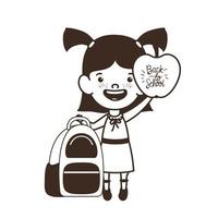 silhouette de fille étudiante avec fournitures scolaires vecteur