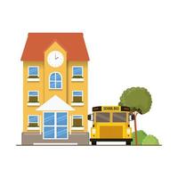 bâtiment scolaire de primaire avec bus en paysage vecteur