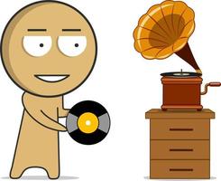 le musicien met le disque dans le gramophone vecteur