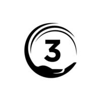 lettre 3 logo de charité. signe de logo de travail d'équipe d'unité vecteur