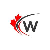 feuille d'érable sur le modèle de conception de logo lettre w. logo d'entreprise canadienne, entreprise et signe sur la feuille d'érable rouge vecteur