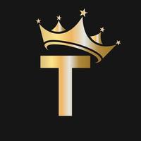 lettre t logo de la couronne pour la beauté, la mode, l'étoile, l'élégance, le signe de luxe vecteur