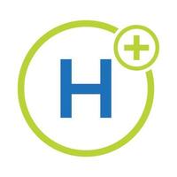 modèle de logo médical lettre h symbole de soins de santé. logo de médecins avec signe de stéthoscope vecteur