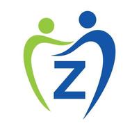 logo de la clinique dentaire sur le concept de la lettre z. symbole de soins dentaires familiaux. signe de logo de dentiste dentaire vecteur
