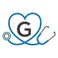 logo médical sur le modèle de lettre g. logo de médecins avec vecteur de signe de stéthoscope