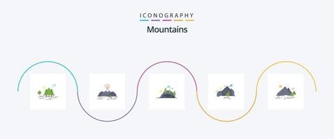 pack d'icônes plat 5 montagnes, y compris la colline. Montagne. paysage. la nature. colline vecteur
