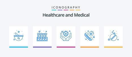 pack d'icônes bleu médical 5 comprenant des comprimés. Médicament. médical. se soucier. urgence. conception d'icônes créatives vecteur