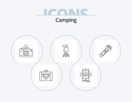 pack d'icônes de ligne de camping 5 conception d'icônes. tente. camp. explorer. camping. flamme vecteur
