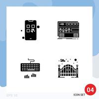 ensemble de 4 symboles d'icônes d'interface utilisateur modernes signes pour la croissance des éléments de conception vectoriels modifiables de type de module de paiement de clavier vecteur