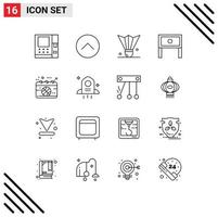 symboles d'icône universelle groupe de 16 contours modernes de calendrier intérieur badminton birdie ménage fin éléments de conception vectoriels modifiables vecteur