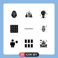 pack de 9 signes et symboles de glyphes solides modernes pour les médias d'impression Web tels que soustraire les éléments de conception vectoriels modifiables de terre de plaquette de protection de gaufre vecteur