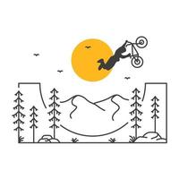 monter un bmx freestyle dans la nature monoline illustration pour vêtements vecteur