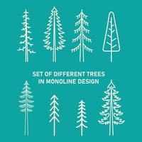 ensemble d'arbres différents dans la conception monoline illustration monoline pour vêtements vecteur