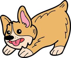 chien corgi dessiné à la main jouant illustration dans un style doodle vecteur