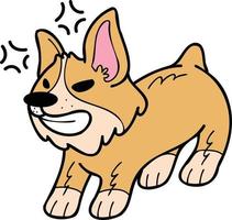 illustration de chien corgi en colère dessiné à la main dans un style doodle vecteur