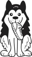 chien husky dessiné à la main tenant des chaussures illustration dans un style doodle vecteur