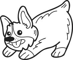 chien corgi dessiné à la main jouant illustration dans un style doodle vecteur