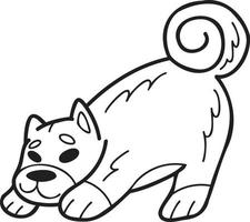 chien shiba inu dessiné à la main jouant illustration dans un style doodle vecteur