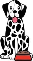 chien dalmatien dessiné à la main avec illustration de nourriture dans un style doodle vecteur