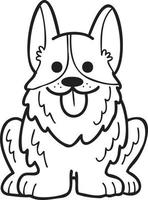 chien corgi dessiné à la main assis en attente de l'illustration du propriétaire dans un style doodle vecteur