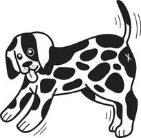 chien dalmatien dessiné à la main illustration de marche dans un style doodle vecteur