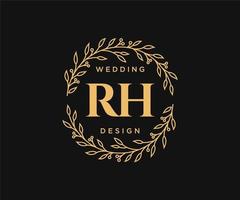 collection de logos de monogramme de mariage lettre initiales rh, modèles minimalistes et floraux modernes dessinés à la main pour cartes d'invitation, réservez la date, identité élégante pour restaurant, boutique, café en image vectorielle vecteur